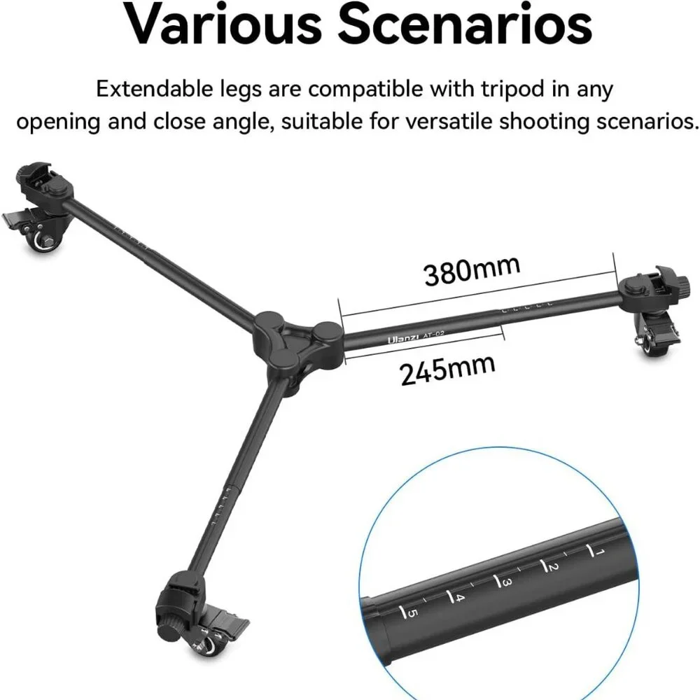 Tripod Dolly Stand with 3 Wheels Aluminum Alloy Foldable Tripod